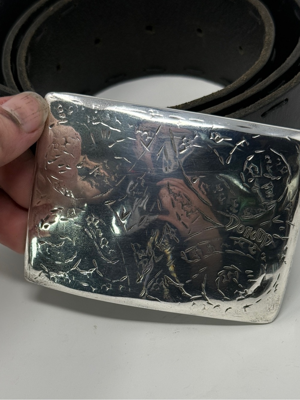 Dondup Black Leather Belt Wide Strap Artisan Engraved Buckle. Made in Italy 🇮🇹 - Picture 2 of 5